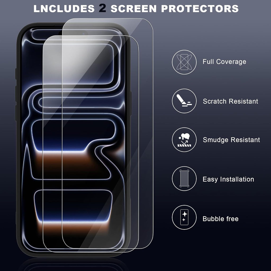 Magnetic Case for iPhone 17 Pro Max with 2 Tempered Glass, Full Camera Protection Shockproof Anti - Scratch Matte Translucent Cover - Black - ModaPhone