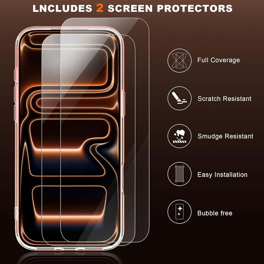 Magnetic Case for iPhone 17 Pro Max with 2 Tempered Glass, Full Camera Protection Shockproof Anti - Scratch Matte Translucent Cover - Black - ModaPhone