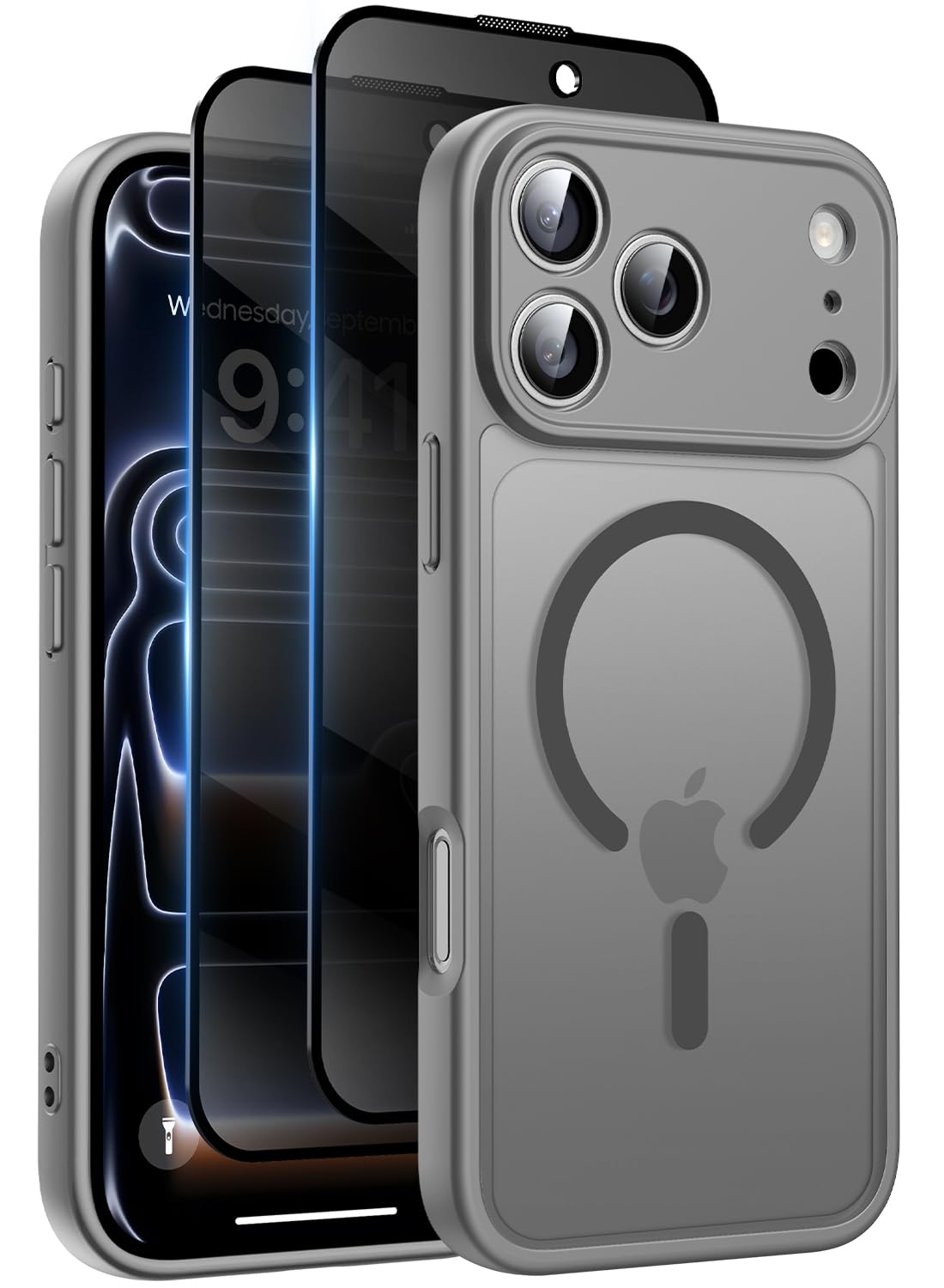 Helssitot Magnetic Matte Case Compatible with iP 17 Pro Max with 2 Anti - Glare Screen Protector, Hard PC Scratch - Resistant, Shockproof, Translucent - ModaPhone