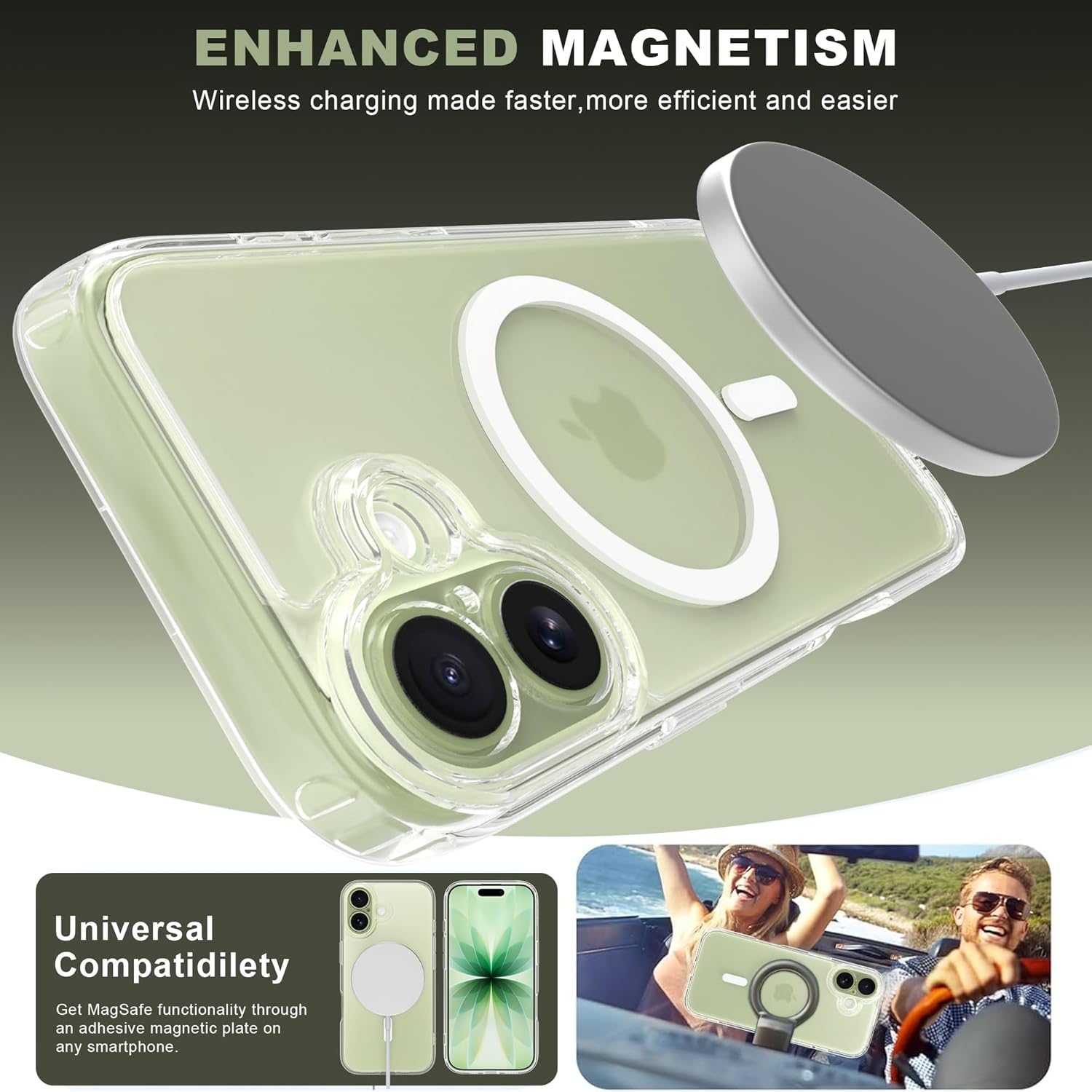 Magnetic Case for iPhone 17 Pro Max with 2 Tempered Glass, Full Camera Protection Shockproof Anti - Scratch Matte Translucent Cover - Black - ModaPhone