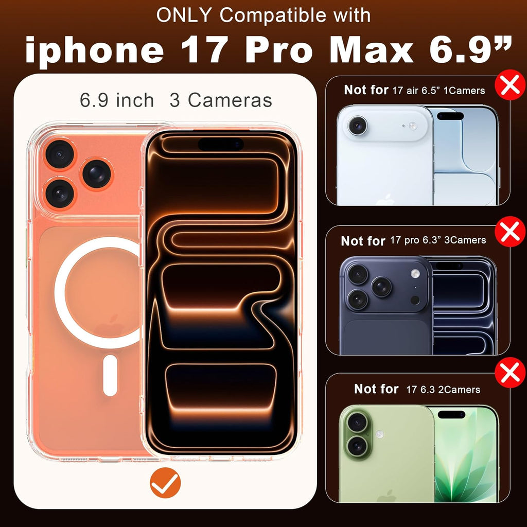 Magnetic Case for iPhone 17 Pro Max with 2 Tempered Glass, Full Camera Protection Shockproof Anti - Scratch Matte Translucent Cover - Black - ModaPhone