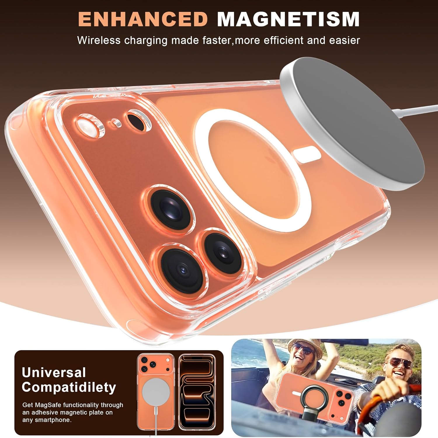 Magnetic Case for iPhone 17 Pro Max with 2 Tempered Glass, Full Camera Protection Shockproof Anti - Scratch Matte Translucent Cover - Black - ModaPhone