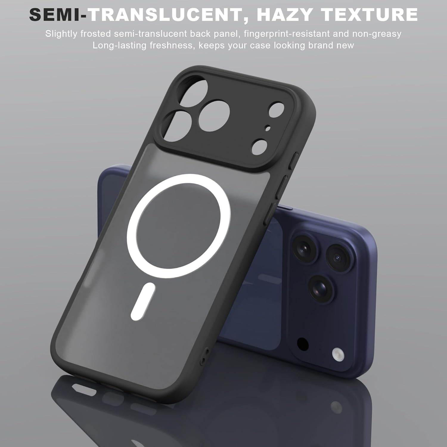 Magnetic Case for iPhone 17 Pro Max with 2 Tempered Glass, Full Camera Protection Shockproof Anti - Scratch Matte Translucent Cover - Black - ModaPhone