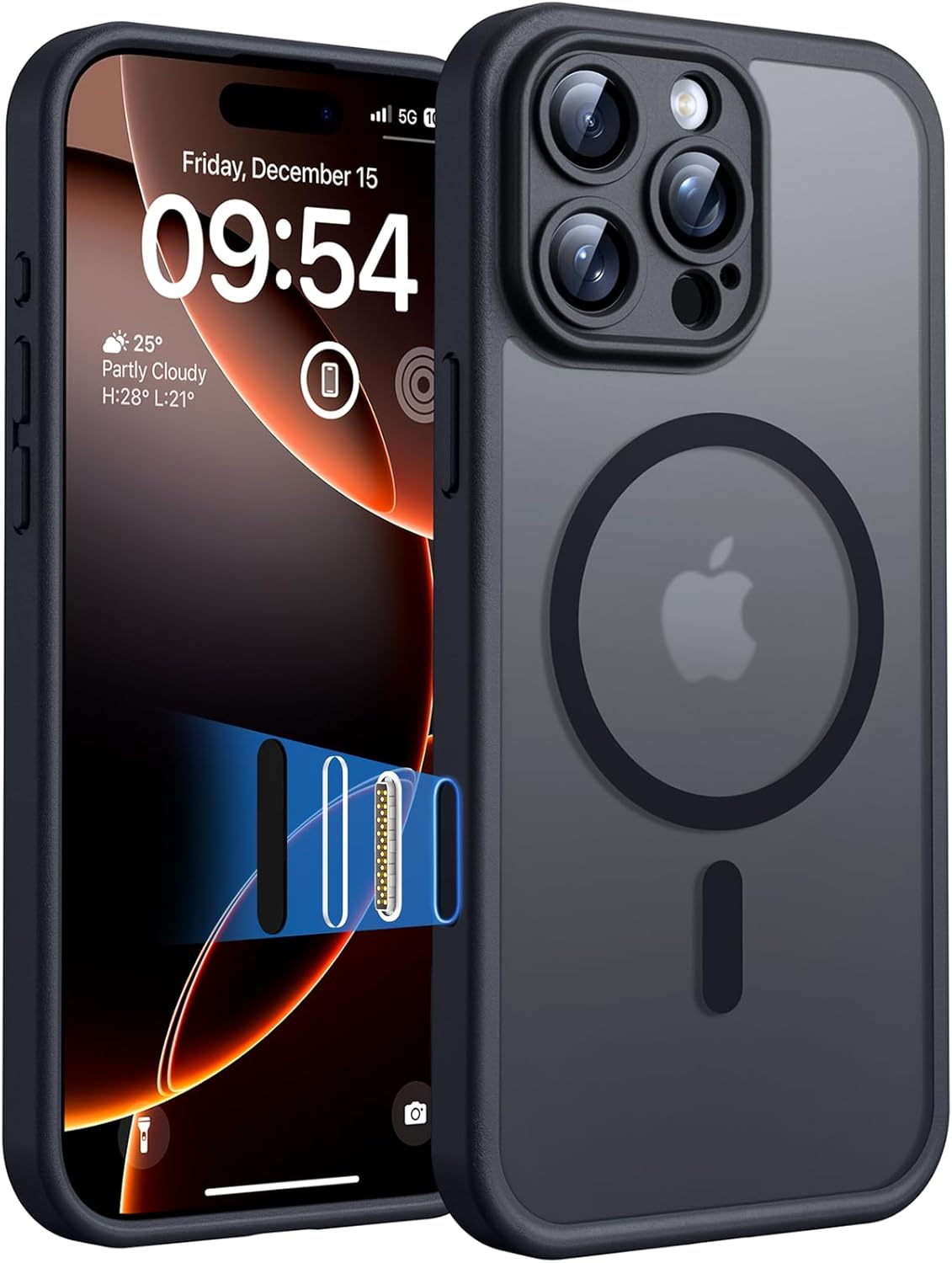 TOCOL Coque Magnétique pour iPhone 17 Pro Max 6,9 Pouces, Compatible avec MagSafe, Anneau Magnétique Intégré, Protection de l'objectif améliorée, Coque Mat Translucide Fine Antichoc, Noir - ModaPhone