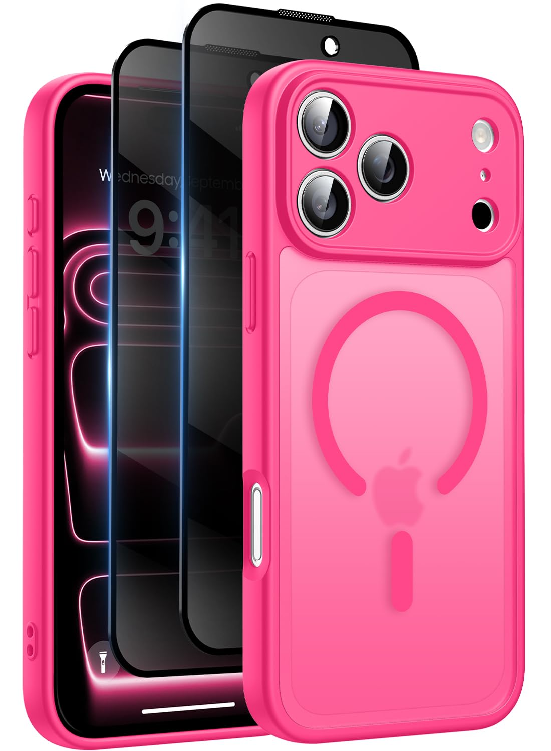 Helssitot Magnetic Matte Case Compatible with iP 17 Pro Max with 2 Anti - Glare Screen Protector, Hard PC Scratch - Resistant, Shockproof, Translucent - ModaPhone