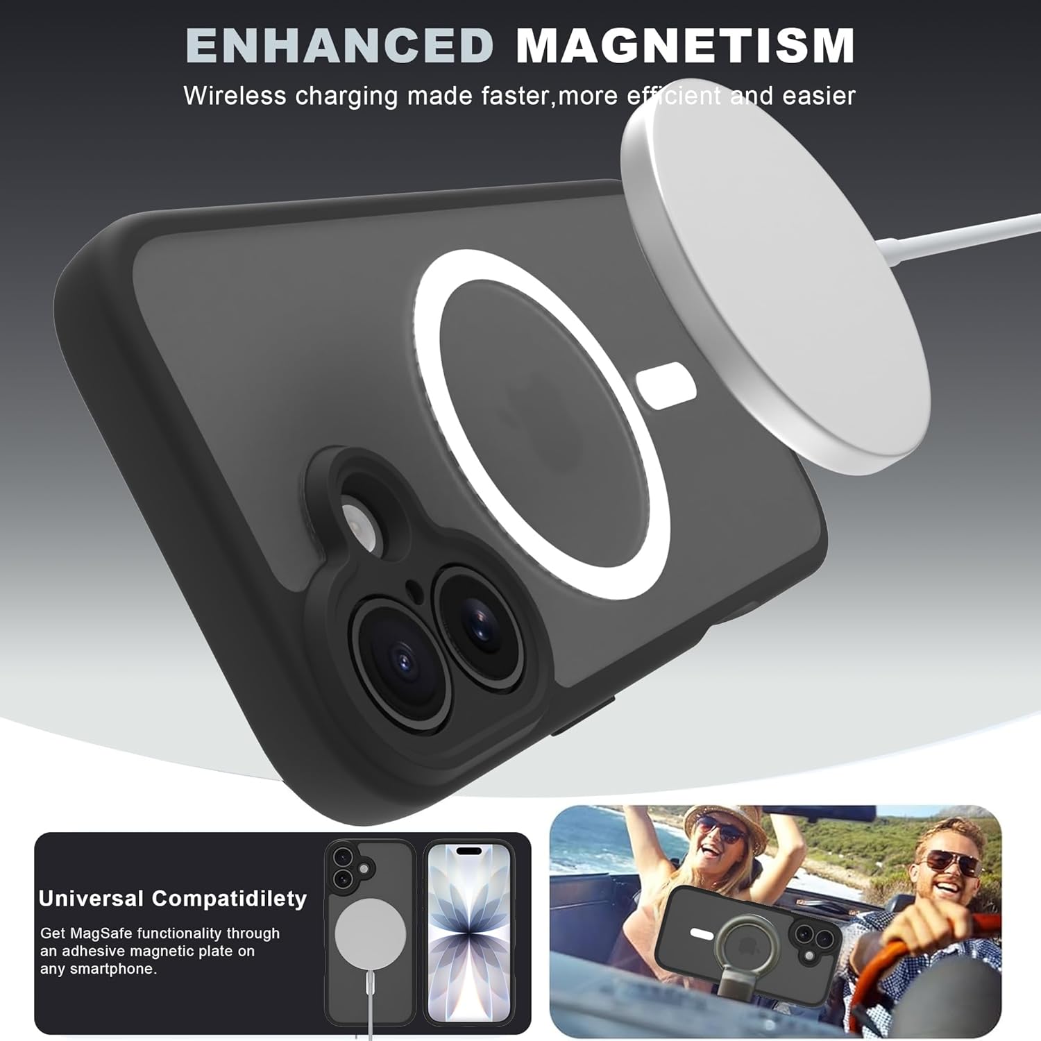 Magnetic Case for iPhone 17 Pro Max with 2 Tempered Glass, Full Camera Protection Shockproof Anti - Scratch Matte Translucent Cover - Black - ModaPhone