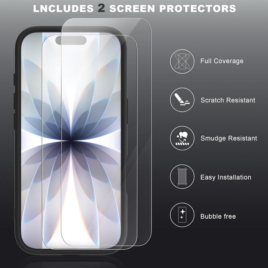 Magnetic Case for iPhone 17 Pro Max with 2 Tempered Glass, Full Camera Protection Shockproof Anti - Scratch Matte Translucent Cover - Black - ModaPhone