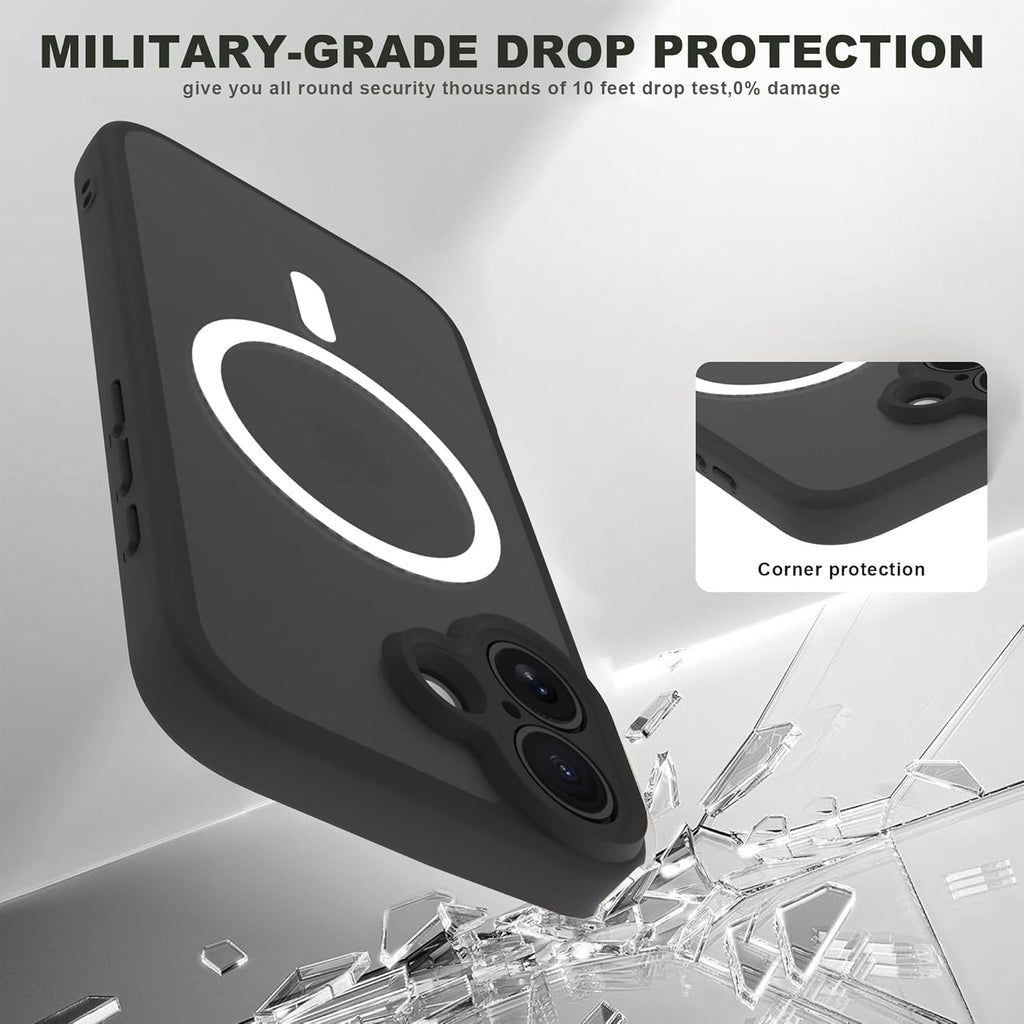 Magnetic Case for iPhone 17 Pro Max with 2 Tempered Glass, Full Camera Protection Shockproof Anti - Scratch Matte Translucent Cover - Black - ModaPhone