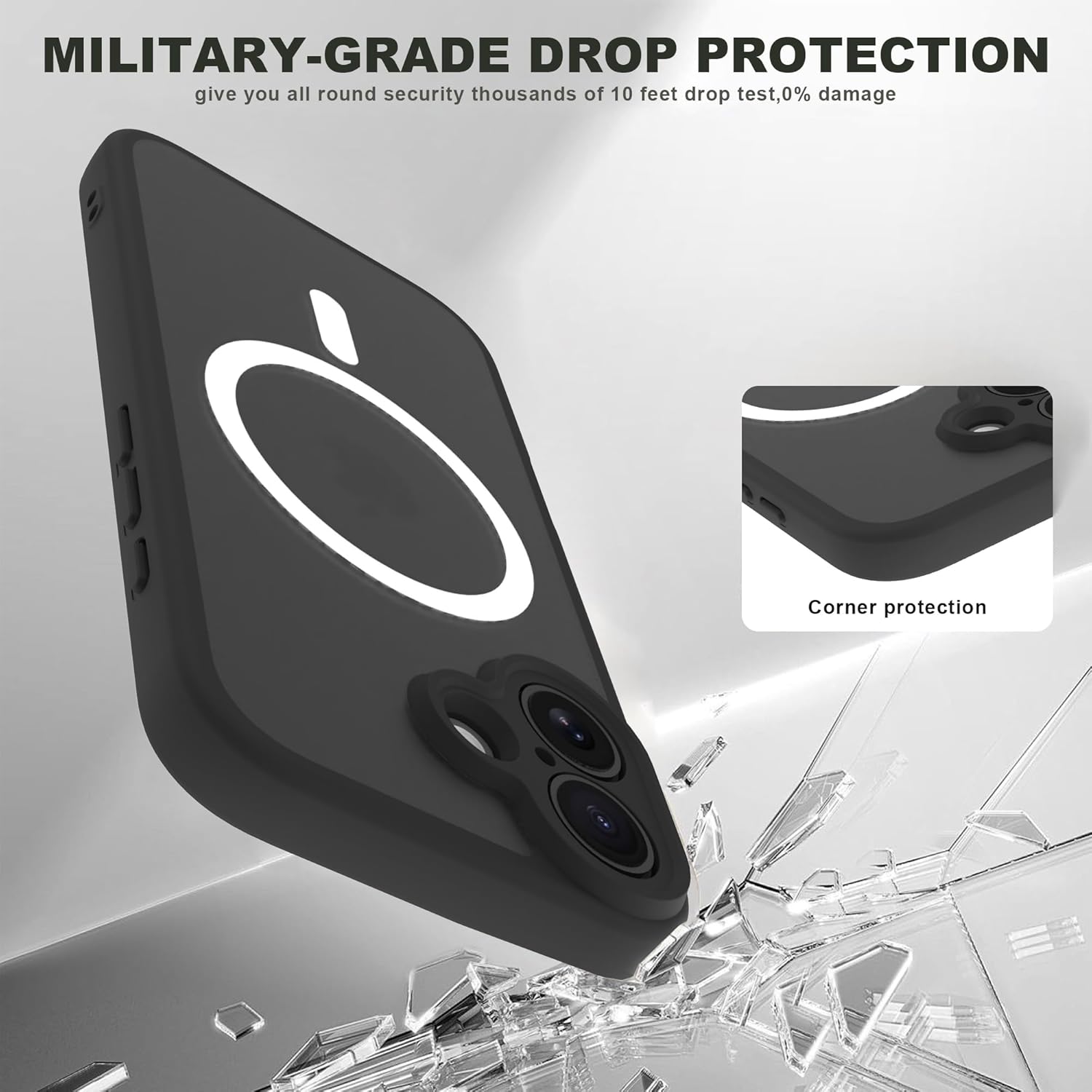 Magnetic Case for iPhone 17 Pro Max with 2 Tempered Glass, Full Camera Protection Shockproof Anti - Scratch Matte Translucent Cover - Black - ModaPhone