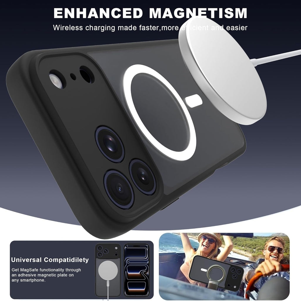 Magnetic Case for iPhone 17 Pro Max with 2 Tempered Glass, Full Camera Protection Shockproof Anti - Scratch Matte Translucent Cover - Black - ModaPhone