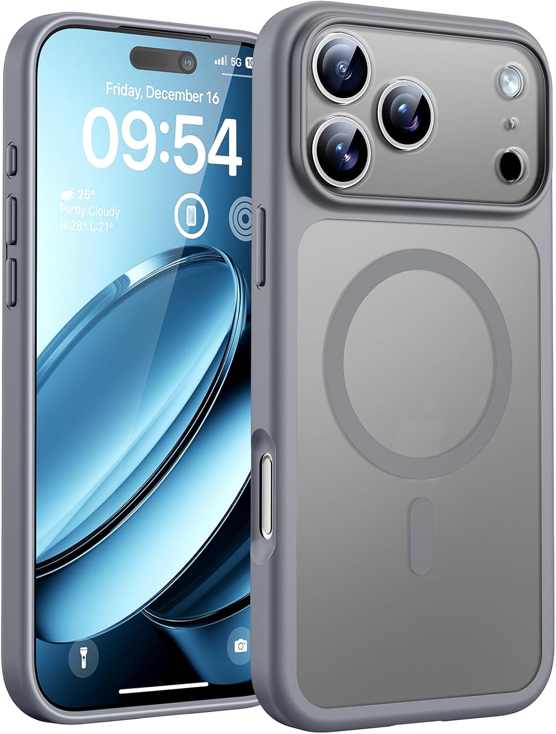 TOCOL Coque Magnétique pour iPhone 17 Pro Max 6,9 Pouces, Compatible avec MagSafe, Anneau Magnétique Intégré, Protection de l'objectif améliorée, Coque Mat Translucide Fine Antichoc, Noir - ModaPhone